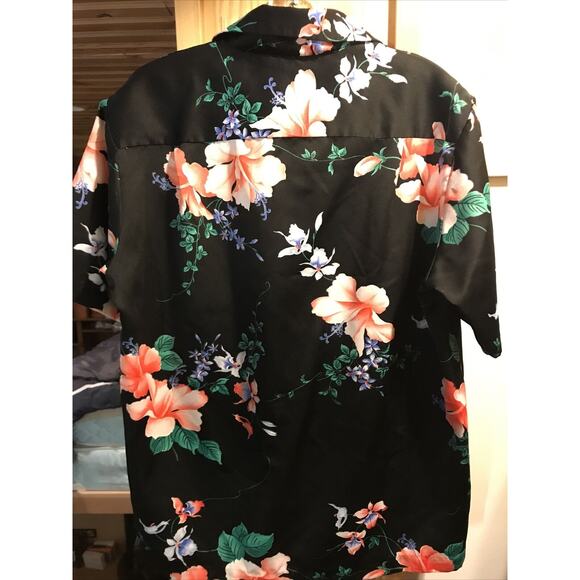 Hawaii Nei Honolulu Vintage Men’s L Black Floral Short Sleeve Button Shirt - Picture 9 of 12